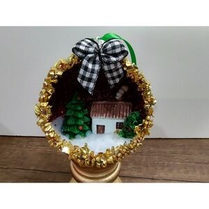 Tiny House Christmas Ornament Handmade Vtg Style Shatterproof Winter Scene O7